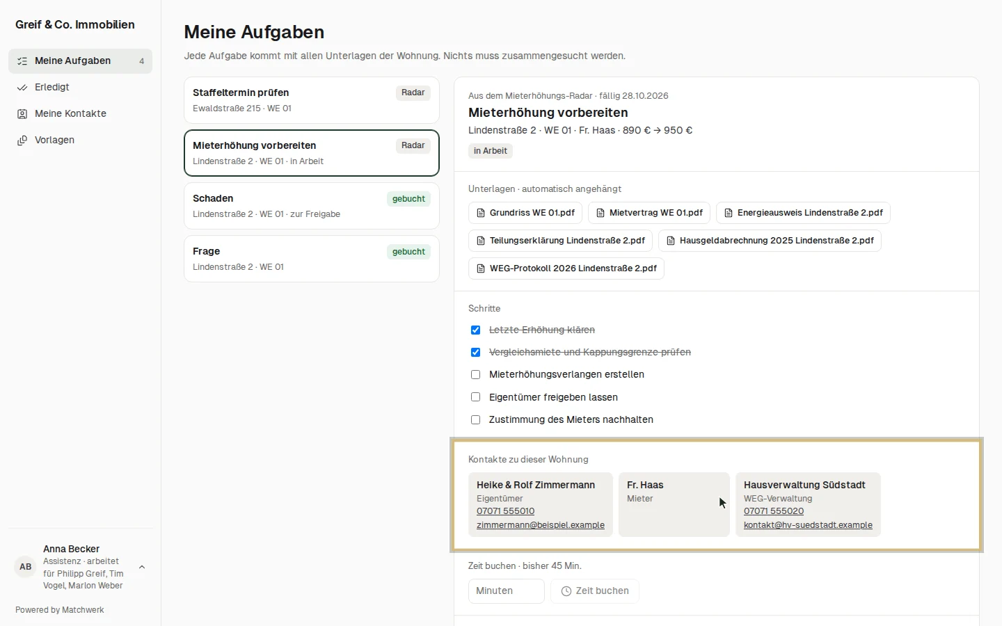Abgehakte Schritte und die Kontakte zur Wohnung