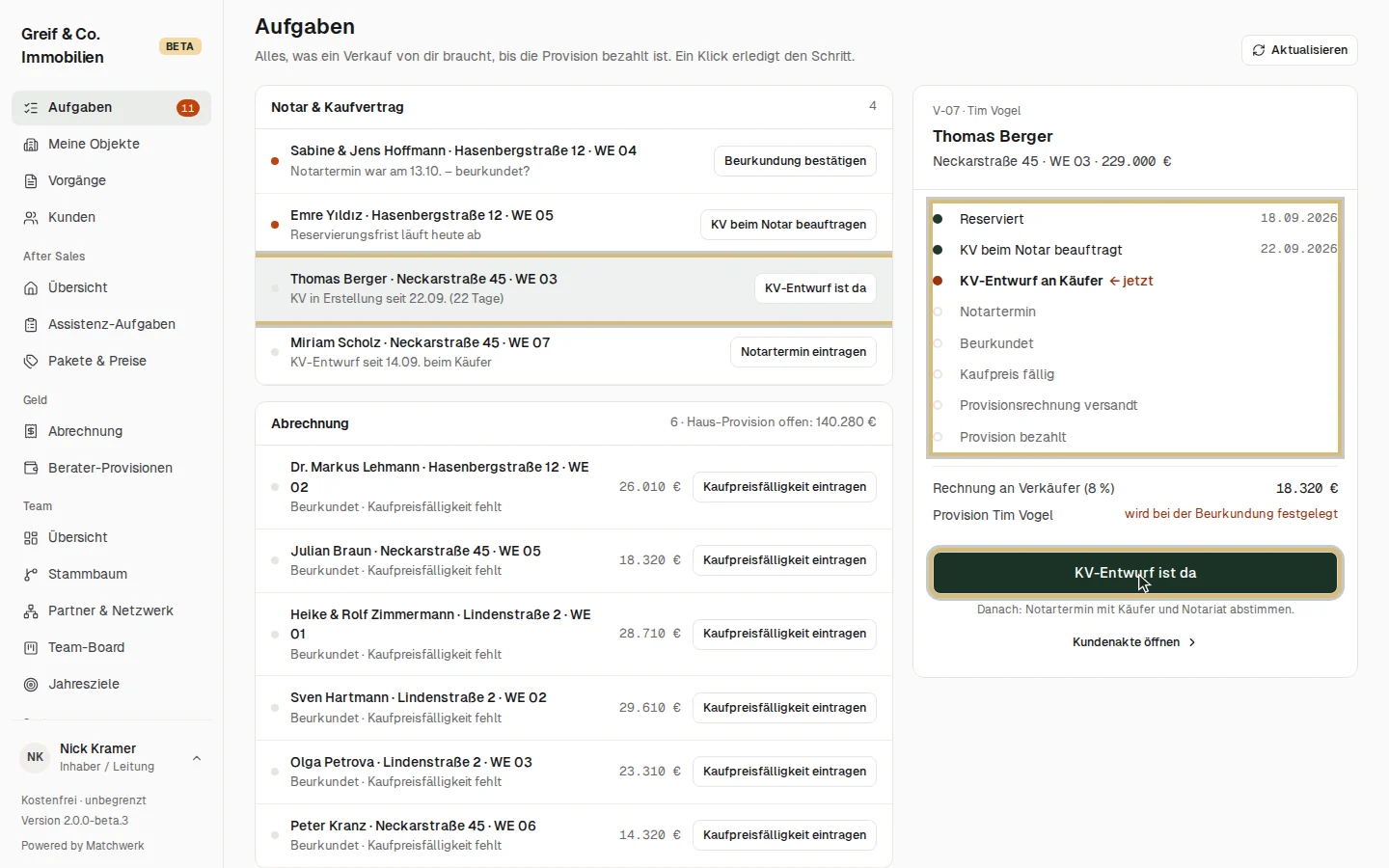 Die Aufgaben mit dem gewählten Vorgang und seiner Schrittleiste