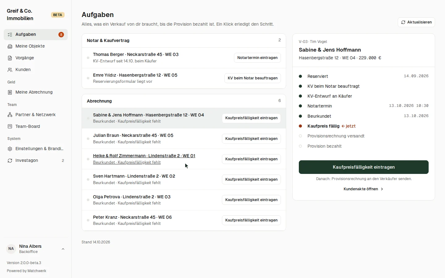 Die Aufgaben aus Sicht des Backoffice — ohne Provisionen