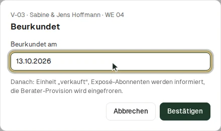 Schritt-Dialog „Beurkundet