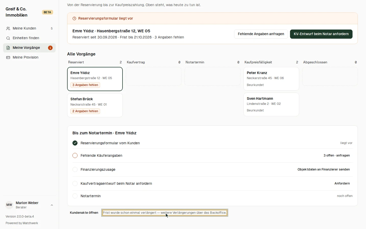 Frist um 7 Tage verlängert — weitere Verlängerungen nur über das Backoffice