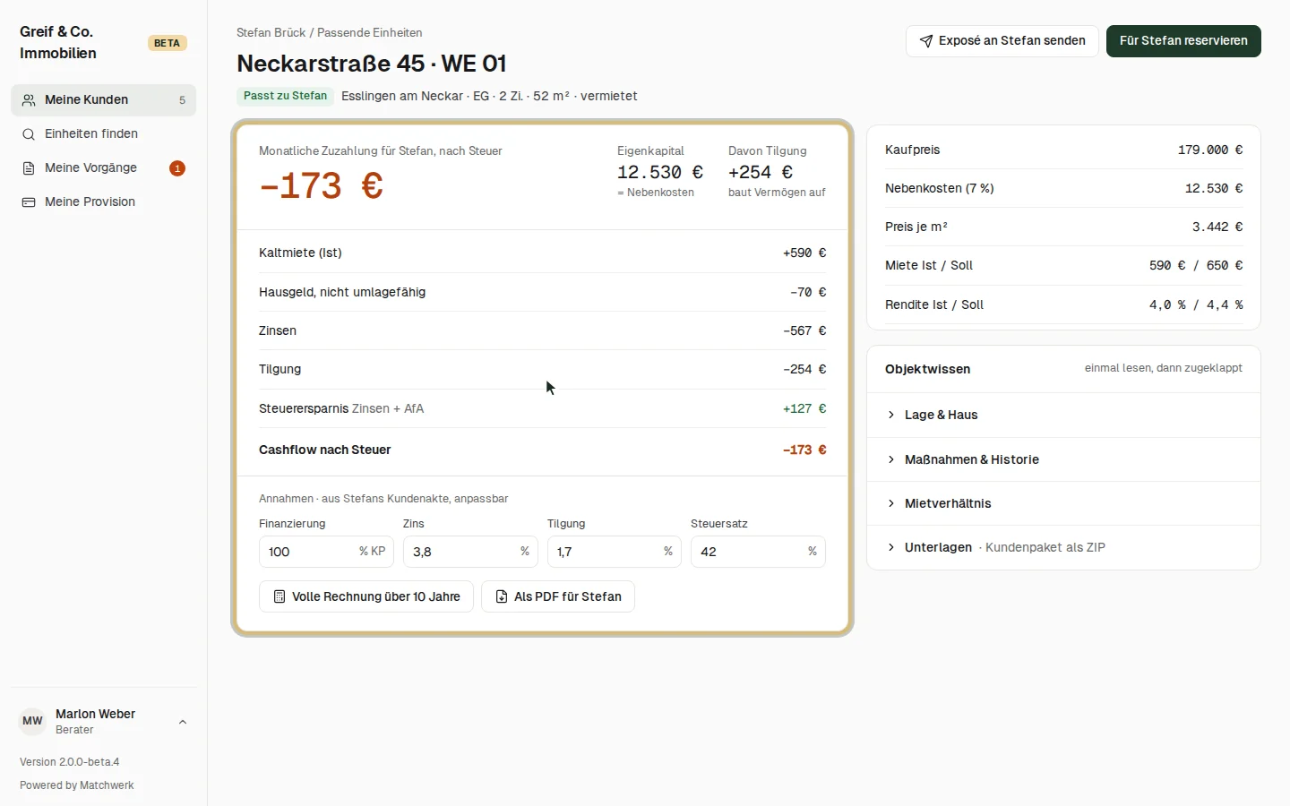 Rechenweg für Stefan Brück: Neckarstraße 45, WE 01