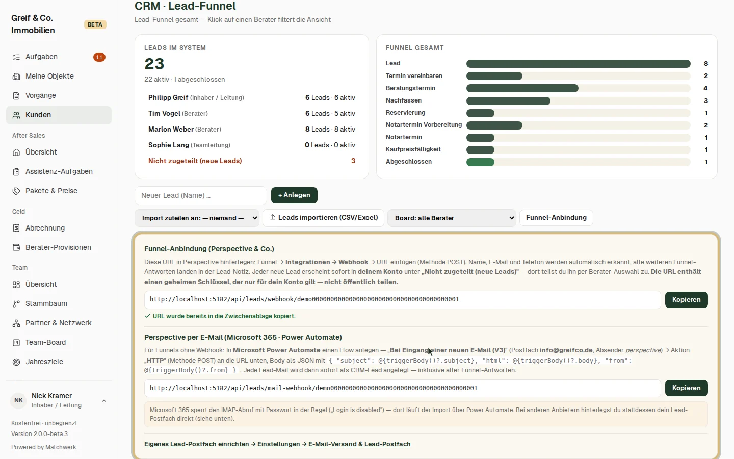 Webhook-Adresse und Power-Automate-Anleitung