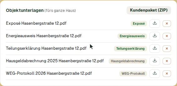Die Karte „Objektunterlagen