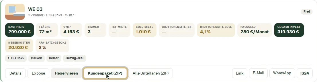 ZIP-Pakete auf der Einheitenkarte