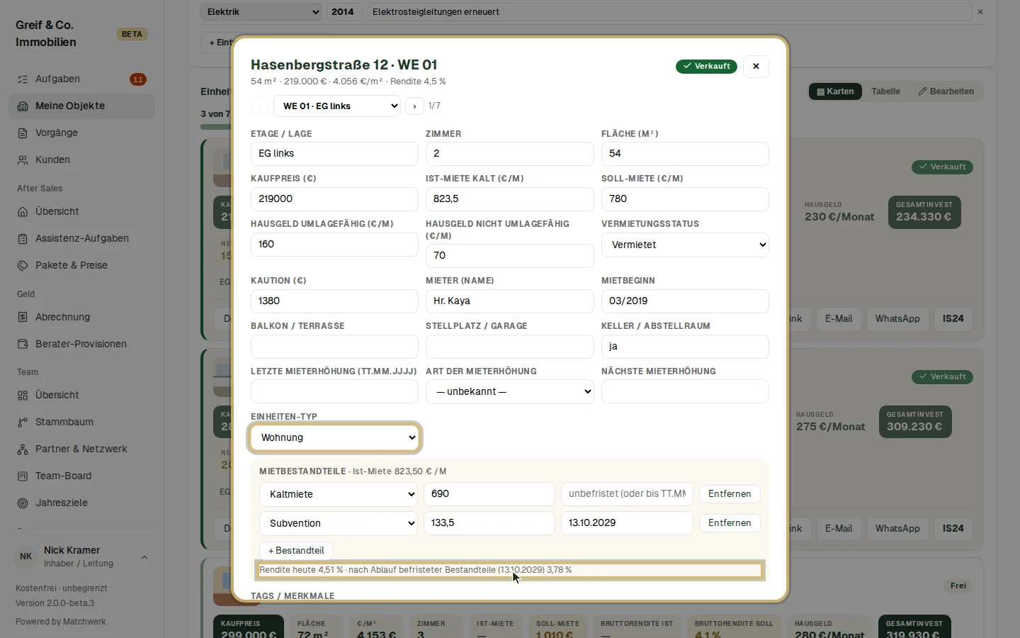 Mietbestandteile mit befristeter Subvention