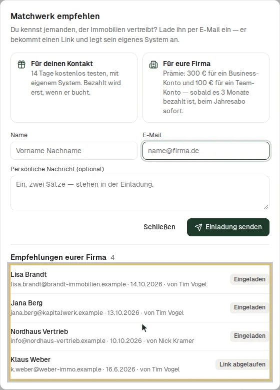 „Empfehlungen eurer Firma