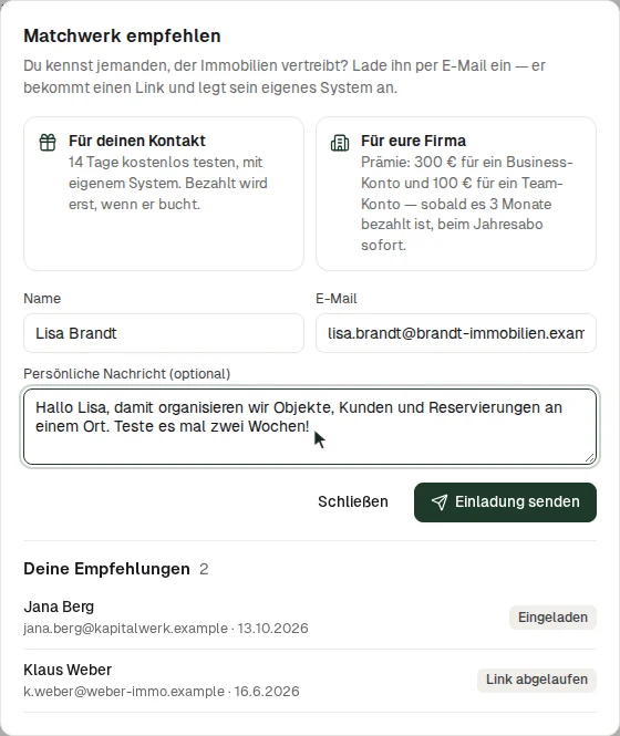 Name, E-Mail und eine persönliche Nachricht