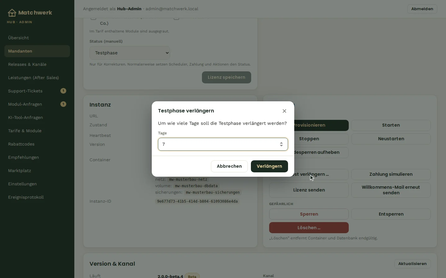 Testphase um 7 Tage verlängern