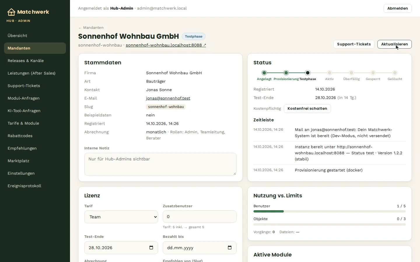 Der neue Mandant ist bereitgestellt