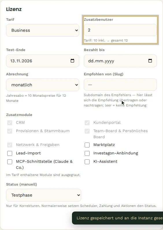 Zwei Zusatzbenutzer gespeichert
