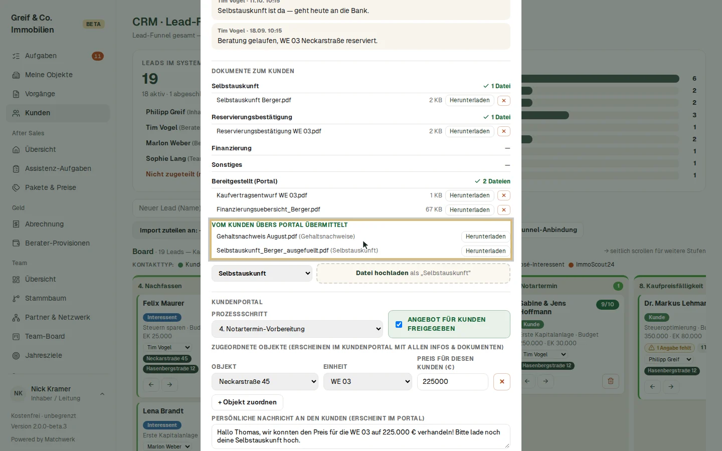 Die Selbstauskunft aus dem Portal in der Kundenakte