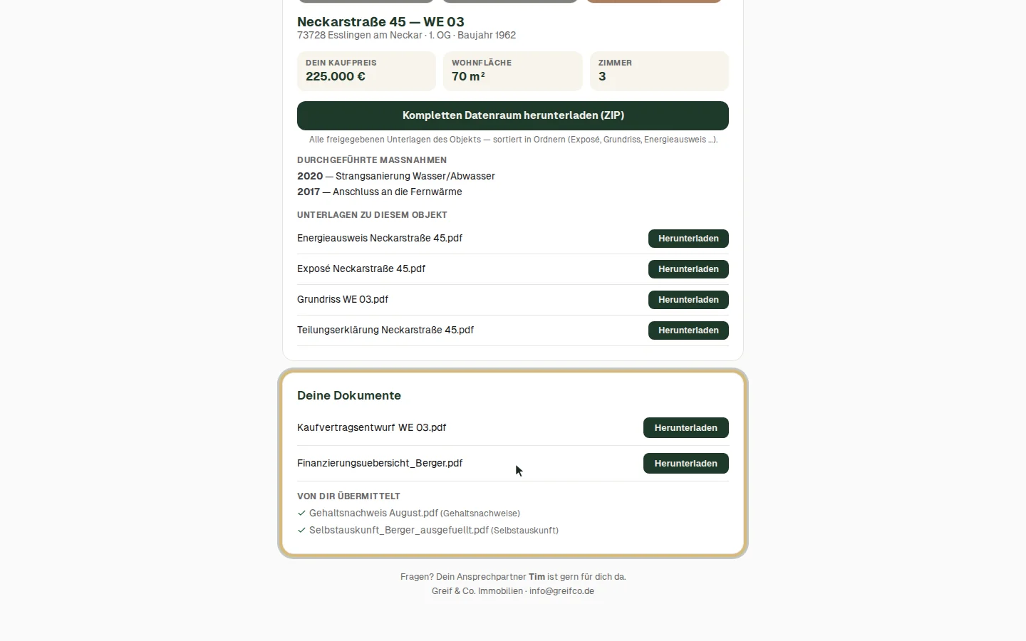 Bereitgestellte und selbst übermittelte Dokumente