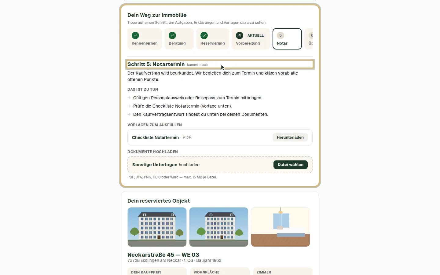 Vorschau auf einen kommenden Schritt (Notartermin)