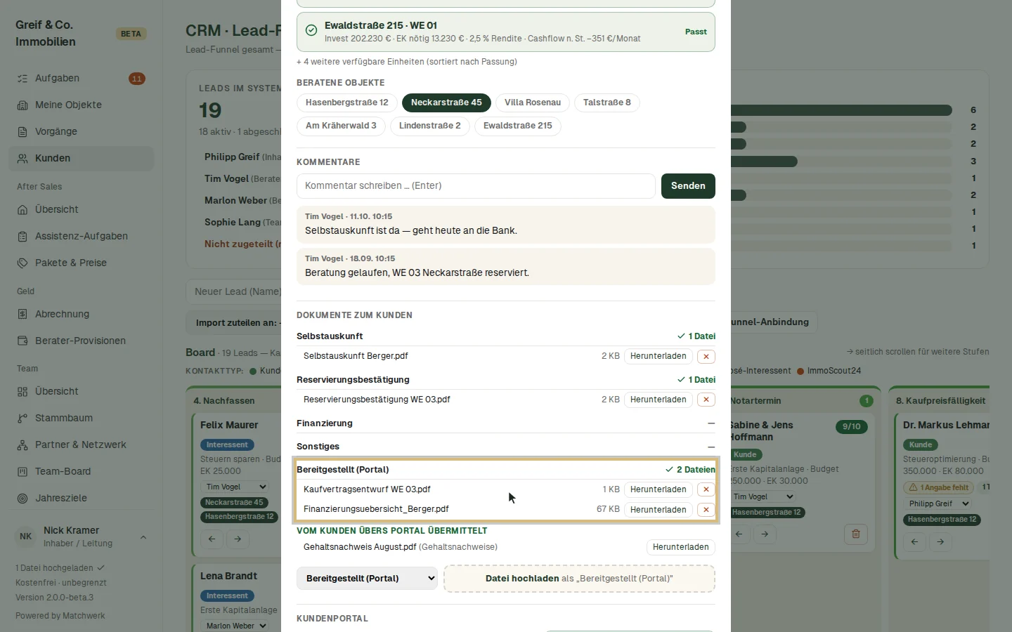 Eine Finanzierungsübersicht wird für das Portal bereitgestellt