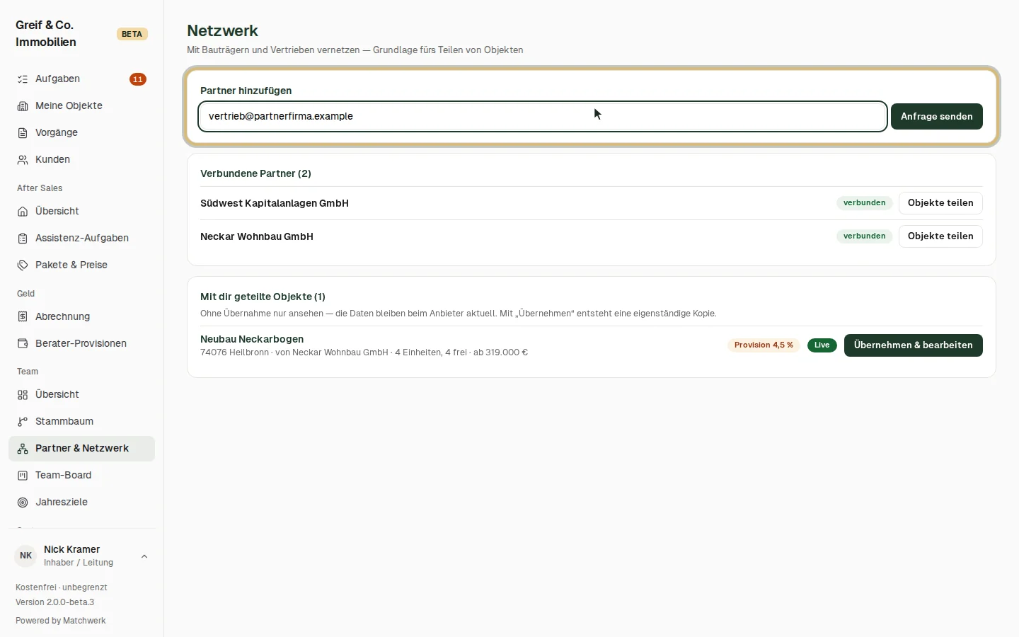 Anfrage an eine Partnerfirma
