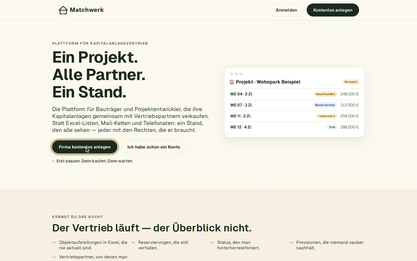 Die Startseite mit „Firma kostenlos anlegen“