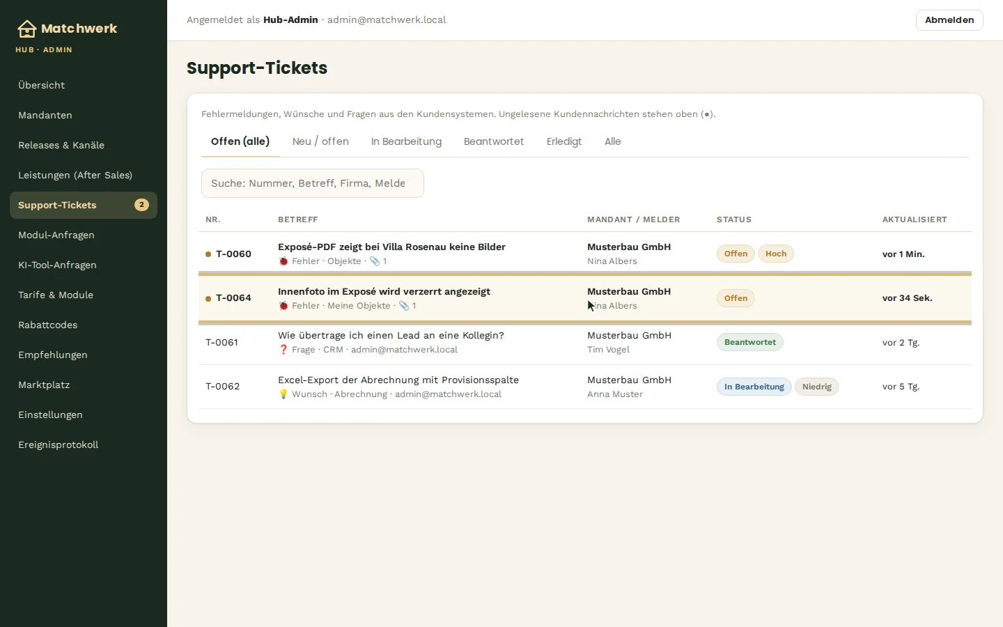 Das neue Ticket von Nina im Hub