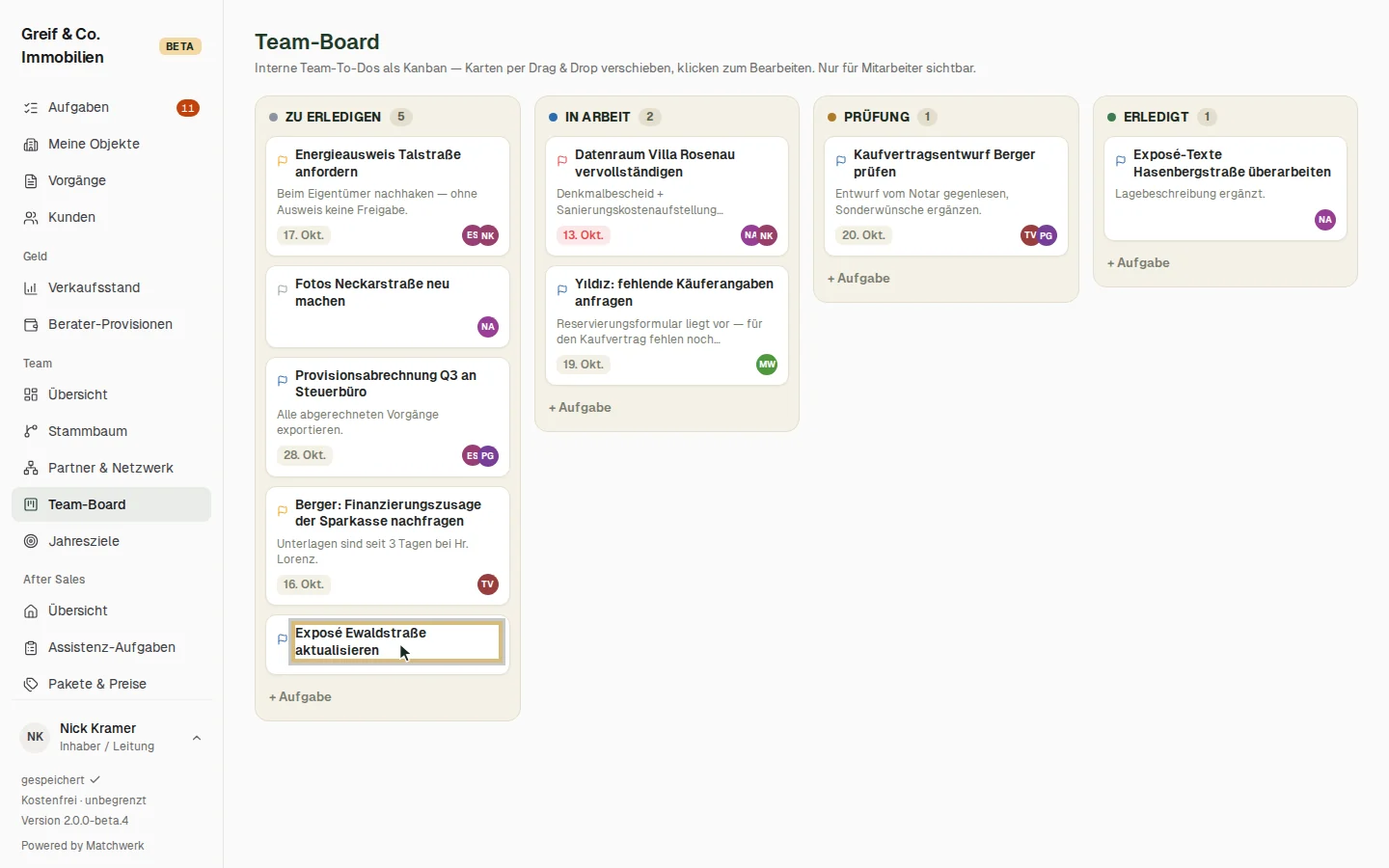 Neue Aufgabe im Team-Board