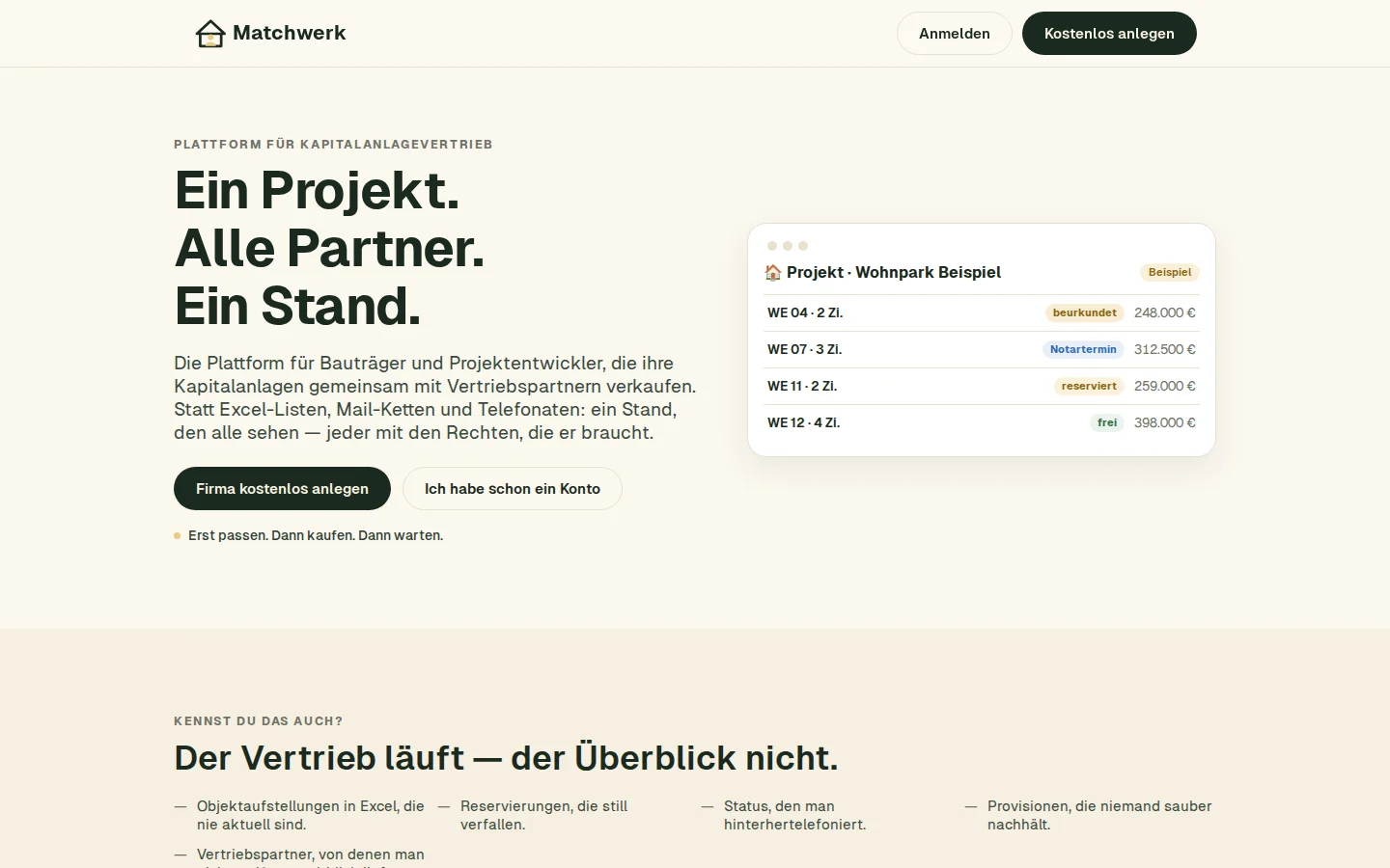 Die öffentliche Startseite von Matchwerk
